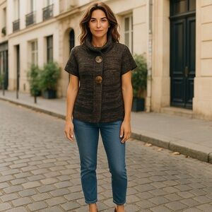 EUC WOMENS KNIT WILLOW CARDIGAN SIZE SMALL BROWN BLACK